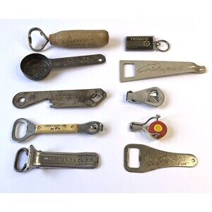Vintage Bottle Openers And Gadgets, Lot Of 10 Breweriana Advertising Metal